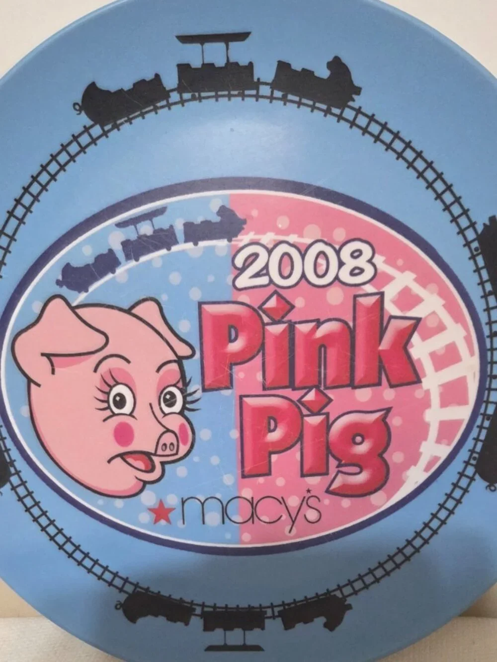 RARE 2008 Macy's Pink Pig Blue Dinner Plate